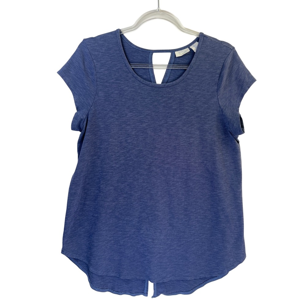 Sigrid Olsen Womens Blue Slub Knit Keyhole Back Short Sleeve Tee Shirt Large